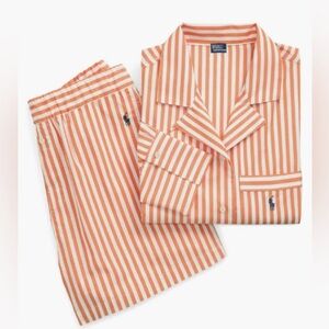 Ralph Lauren Orange and White Striped Cotton Pajama Set